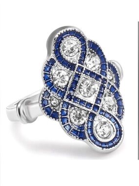 Blue and Silver Crystal Cocktail Ring - Women Jewelry